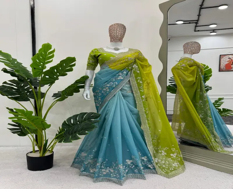 New Green Digital Print Silk Saree